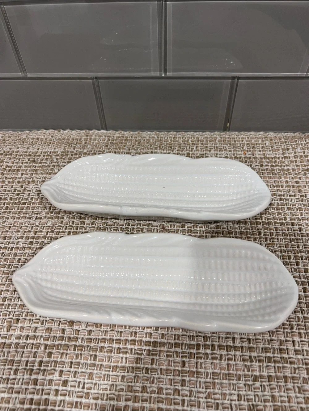 Vintage White Ceramic Corn-Shaped Serving Dishes - Set of 2